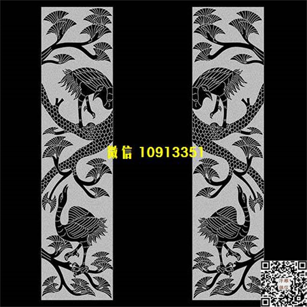 精雕图116松鹤墓碑板精雕图线雕图线条图单线铣底图_电脑雕刻plt文泰矢量图精雕图浮雕图